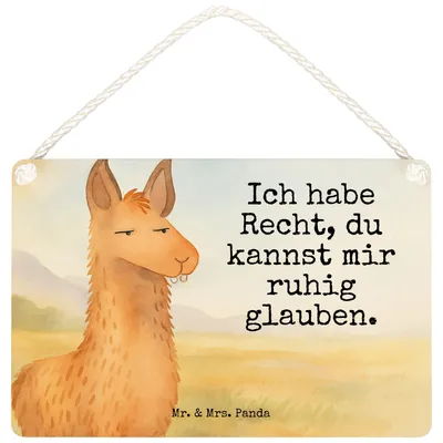 Produktbild von Mr. & Mrs. Panda Schild Lamakopf Genervt Design DIN A4 - Weiß - Geschenk, Lamas, kleine aufmerksamkeit, Wandbild Holz, holzbild, Lama, Türschild, Freundin, Büroalltag