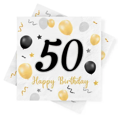 30 Servietten 50. Geburtstag Gold-Schwarz Happy Birthday