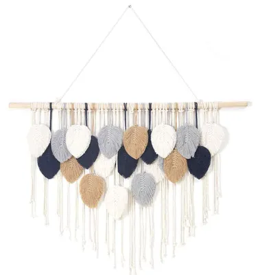 Produktbild von Großer Makramee-Wandbehang, Boho-Blätter-Makramee-Wandteppich, handgefertigte Wanddekoration, schicke böhmische Wandkunst, Heimdekoration für Schlafzimmer, Wohnzimmer, Kinderzimmer, Büro