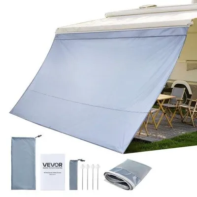 Productafbeelding van VEVOR zonnescherm (2 x 3,7 m) voor luifels (4 m), voorpaneel voor luifel met UV50+ bescherming, Polyurethanhoes met ritssluiting en dubbelgestikt polyester gaasdoek, regenhoes voor campers, caravans en campers.