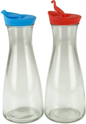 Immagine prodotto di Decanter in vetro con coperchio 1 litro 2 pezzi blu/rosso