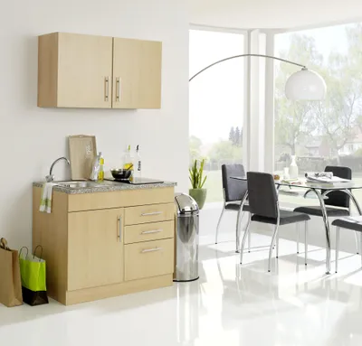 Productafbeelding van Held Meubels Keuken: Hoekkeuken Toronto, 100 cm breed, met beukenlook, glaskeramische kookplaat en RVS spoelbak