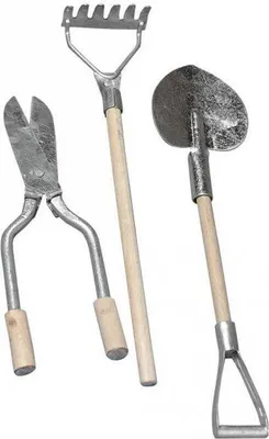 Produktbild von 3 Mini Metall- und Holzgartenwerkzeug 9-13 cm