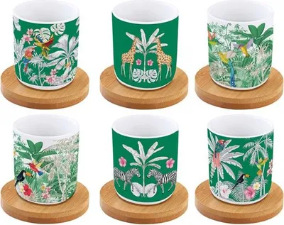 Image de Coffret 6 Tasses Café Exotic Heaven Porcelaine Fine, Motifs Tropicaux - Easy Life