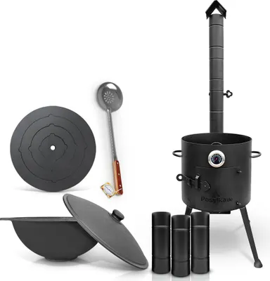 Produktbild von Kessel 10 L Utschak Feuerofen 36cm Gusseisen für Kazan Deckel Herdplatte Schaumlöffel