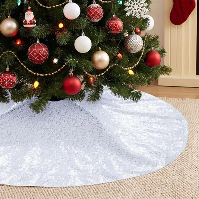 Kerstboomrok mit weißen Pailletten, 91 cm