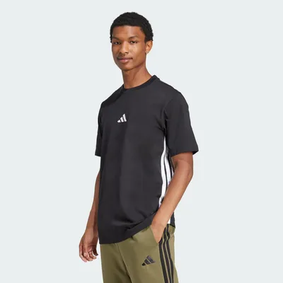 Produktbild von adidas Herren Essential Three Stripes Single Jersey Shirt, Black/White, M