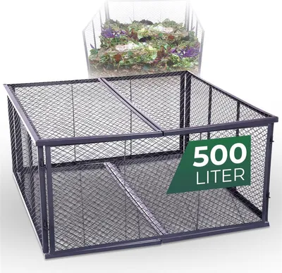 Produktbild von Novatool Garten-Komposter Metall 100x100x50 cm + Deckel und Boden, mit erweiterbarem Stecksytem, pulverbeschichteter Metallkomposter mit 500 Liter Volumen, Draht Kompost Kompostkiste Rasenkomposter