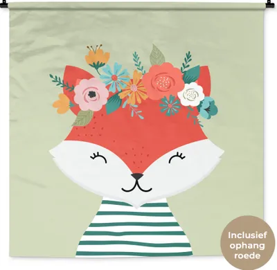 Produktbild von MuchoWow® Wandteppich Wandbehang Fuchs - Pastell - Sommer 150x150 cm Tapisserie Dekoration Wandtuch - Wohnaccessoires - Modernes