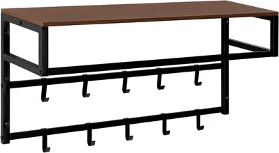 Produktbild von EUGAD Wandgarderobe mit Ablage 10 Haken, 80x41x30 cm, Schwarz + Vintagebraun