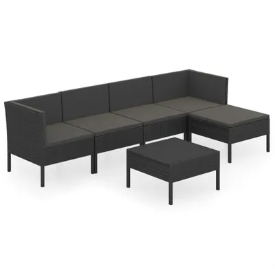 Image de vidaXL Ensemble de salon de jardin 6 pièces avec coussins Poly rotin noir