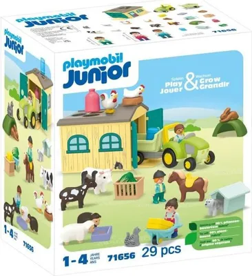 Zdjęcie produktu dla PLAYMOBIL Junior Farma z Traktorem i Zwierzętami 71656, Figurki, Zabawka dla Dzieci od 18 Miesięcy
