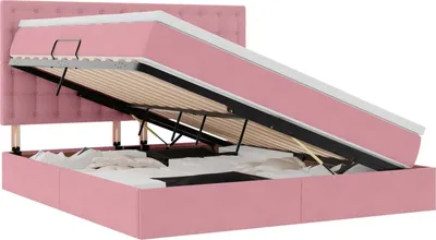 Image de vidaXL Lit de rangement avec matelas rose 160 x 200 cm velours