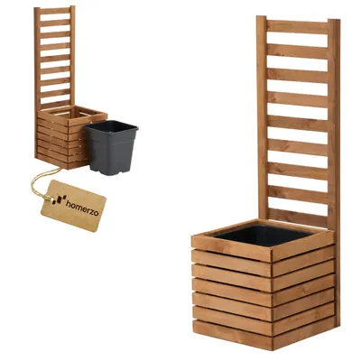 Produktbild von Pflanzkübel mit Rankgitter Spalier mit Pflanzkasten Blumenkasten aus Holz Hochbeet mit 1x18L Pflanzeneinsatz (horizontal-braun, 36x36x35 H112)