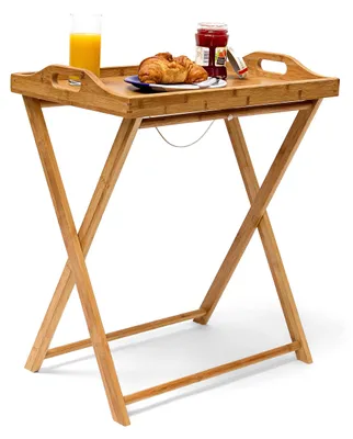 Klappbarer Beistelltisch mit Tablett, Bambus, 63,5x55x35 cm