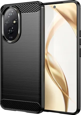 A black phone case with a carbon fiber texture is shown on a white background.