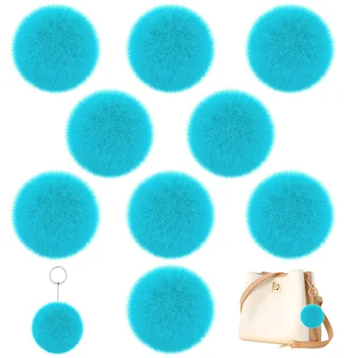 Pompom-Bälle, 9 Stück, seeblau, 8 cm, Kunstfell, mit elastischer Schlaufe