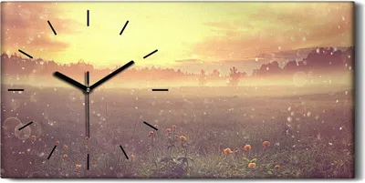 Produktbild von Leinwand Wanduhr Wandkunst Uhr 60x30 Sonnenuntergang Landschaft fantastisch - schwarze Hände