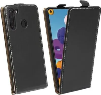 Image de Flip Case compatible avec Samsung Galaxy A21 (A215F) Etui pour téléphone portable à ouverture verticale Housse à rabat Noir