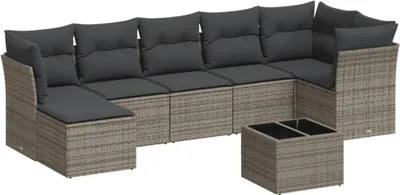 Produktbild von vidaXL 8-tlg. Garten-Sofagarnitur mit Kissen Grau Poly Rattan