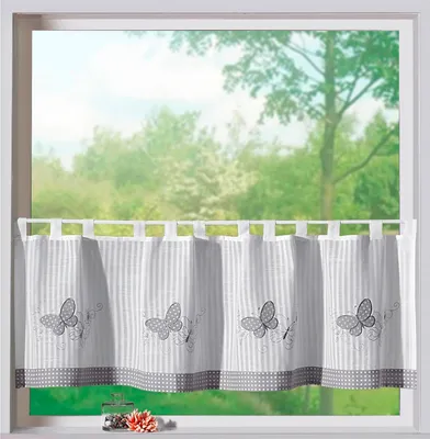 Produktbild von heimtexland ® Scheibengardine Schmetterling Natur Grau Punkte Modern Country Chic Gardine Typ329