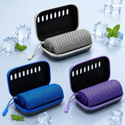 Produktbild von 3 Stück Kühlhandtuch Cooling Towel,30 × 100 cm,Mikrofaser Sporthandtuch,sofort kühlend & schnelltrocknend,mit EVA Aufbewahrungsbox für Fitness,Outdoor