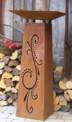 Produktbild von Rostikal Edelrost Gartendeko Blumensäule 1,15 m mit Schale eckig Metall Deko Pflanzsäule Vintage