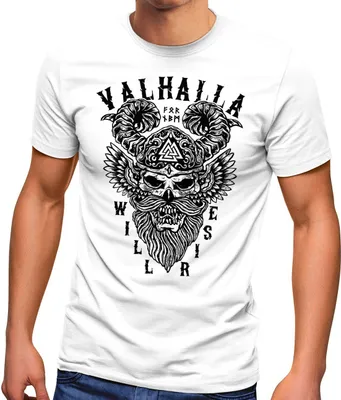 Produktbild von Herren T-Shirt Valhalla Will Rise Viking Helm Odin Krieger Fashion Streetstyle Neverless®  weiß XXL
