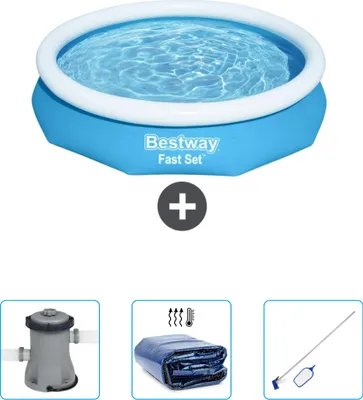 Immagine prodotto di Bestway piscina gonfiabile rotonda ad ambientazione rapida - 305 x 66 cm - blu - include pompa - tenda - kit di pulizia