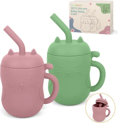 Produktbild von Silikon Trinkbecher Baby, 2-teilig, 2-in-1 mit Strohhalm und offener Tasse, BPA-frei, 200 ml, für unterwegs