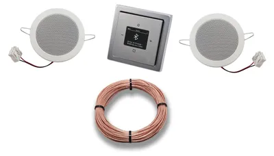 Produktbild von Busch Jäger DAB+ Unterputz Bluetooth (in and out) Radio 8217U-101 PUR Edelstahl, Komplett-Set mit 2 x Deckenlautsprecher Einbaulautsprecher + 20 Meter Lautsprecherkabel 2x0,75 mm2 8217 U - 101