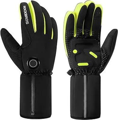 Produktbild von ROCKBROS Beheizbare Handschuhe Damen Herren Touchscreen Mit Akku Elektrisch Für Ski Snowboard Wandern Radfahren Schwarz Grün Größe M