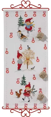 Kreuzstich-Set Adventskalender, 25x55 cm, Zählmuster, Baumwolle