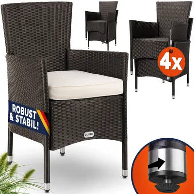 Produktbild von CASARIA® Gartenstühle 4er Set Polyrattan Stapelbar mit Auflagen 160kg Belastbarkeit Wetterfest Outdoor Garten Terrasse Balkon Stapelstuhl Stuhl Sessel