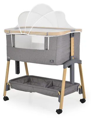 Produktbild von Cangaroo Beistellbett Amo höhenverstellbar, Moskitonetz, Rollen, Bremse Matratze grau