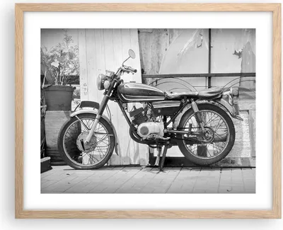 Produktbild von Gerahmtes Poster - Rahmen in heller Eiche - Alt Motorrad Schwarz und Weiß - 50x40 cm - Wand Bild - Wanddeko - Wandbilder - Kunstposter - Wandposter - Bilderrahmen - Bilder - P2NAA50x40-4487