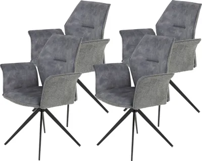 Produktbild von Hela Tische, 4er Set Armlehnstuhl Sessel Susanne I - mit Armlehnen - Drehbar 360° - Materialkombi Webstoff + Mikrofaser Velvet Grau - 120kg belastbar