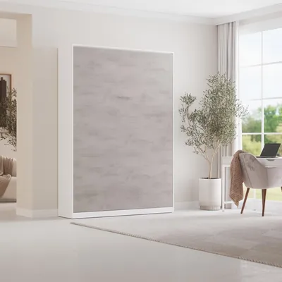 Produktbild von Stilvolle Wandbetten für Wohnzimmer Schrankbet 140x200,  Weiss/Beton 140 Vertikal