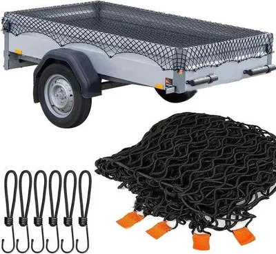 Productafbeelding van Veiligheidsnet voor aanhangwagen, 1.50 x 2.20 m, Elastisch Transportnet met Haken en Bevestigingsknoppen, Zwart, Ideaal voor Lastbeveiliging en Transport