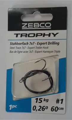 Produktbild von Zebco Trophy Stahlvorfach mit Drilling 7x7 60cm 15kg
