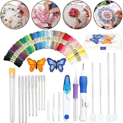 Produktbild von DIYARTS Punch Needle Stickerei Set Anfänger Stickerei Kreuzstich Set Stickstift Punch Needle Kit Craft Tool Stickset für Nähen, Stricken, DIY Stickerei