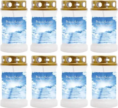 Produktbild von Grabkerze Weiß 8er Pack, Brenndauer: 40 Stunden ( je Kerze ), Motiv: Treppe
