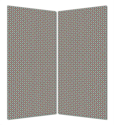 Produktbild von Wallario selbstklebende Duschrückwand 160 x 180 cm mit Motiv Muster mit Kreuzen, Kreisen und Vierecken, in rot, braun und grün - Wandverkleidung mit Hochglanzlaminat in Glasoptik