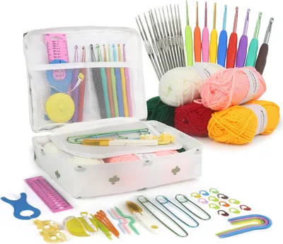 Produktbild von Häkelset 59-teilig – Komplettes Starter-Kit mit Garn, Ergonomischen Nadeln & Organizer, Perfekt für Anfänger & Geschenkideen