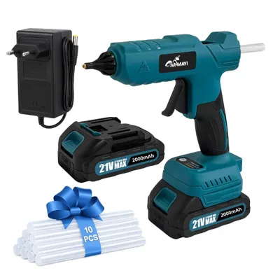 Produktbild von Heißklebepistole 21V Akku kabellos mit 2000 mAh Lithium-Akku, schneller Aufheizung, Anti-Tropf, Messingdüse für DIY, Holz & Reparatur
