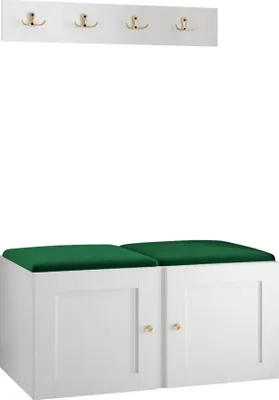 Produktbild von MIRJAN24 Garderoben-Set Orion Ramiro VI, Schuhschrank, Kleiderhakenbrett, 2x Sitzpaneel 42x42, Metallgriffe, 4 Kleiderhaken (Farbe: Weiß, Manila 35)