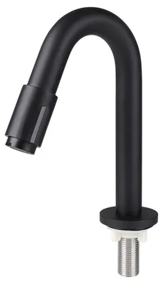 Produktbild von Differnz Kaltwasserarmatur gebogen - Handwaschbecken-Armatur für WC oder Badezimmer - Aus Messing - Hoher Auslauf - Ohne Drehknopf - Modernes Design - Höhe 19 cm - Mattschwarz
