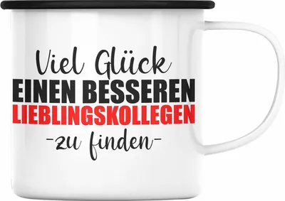 Produktbild von Trendation - Jobwechsel Emaille Tasse Geschenk Kollegin Kollege Lustig Abschiedsgeschenk Sprüche - Viel Glück Besseren Lieblingskollegen (Schwarz)