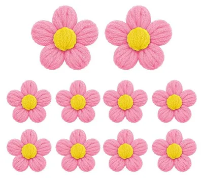 Gehäkelte Blumenapplikationen, 10 Stück, weiß, rosa