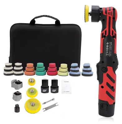 Image de Machine de polissage automobile - Mini-polisseuse - Sans fil, 12V - 6 vitesses - 3 accessoires - Pour phares - Entretien automobile